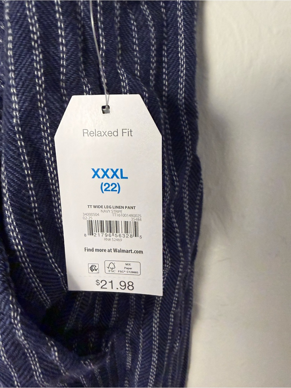 NWT Time and Tru Navy Stripe Linen Blend Wide Leg Pants XXXL 22 - Picture 3 of 5